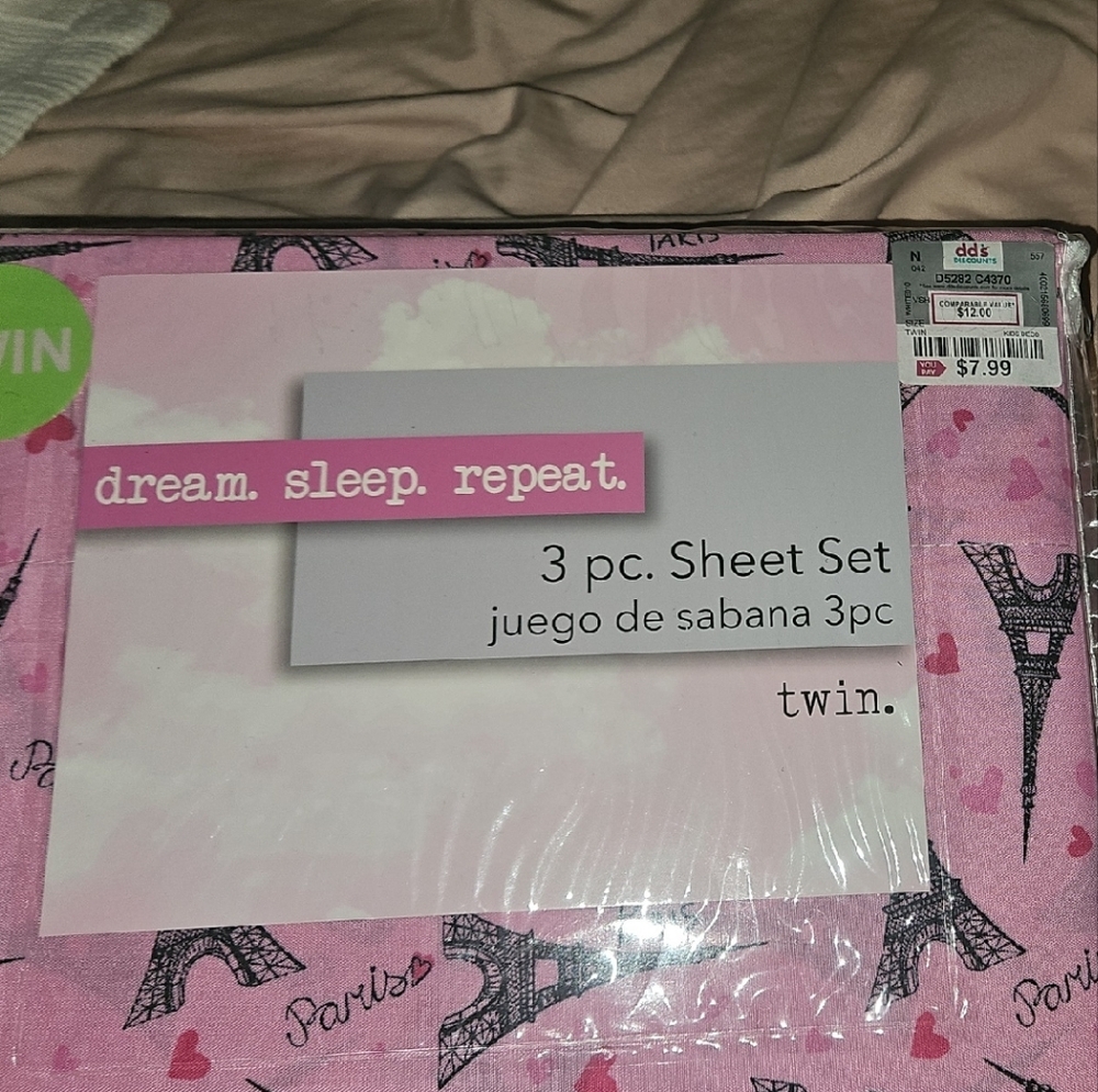 Source Unknown Pink Paris Twin Sheet Set